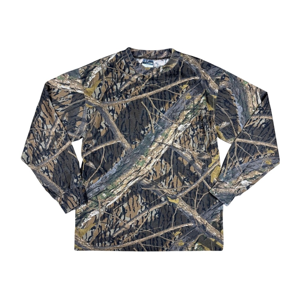 Mossy Oak Shadow Branch Camo Long Sleeve T-Shirt Y2K Men's Medium Vintage